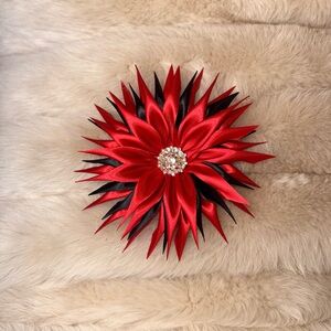 Elegant Red and Black Floral Brooch